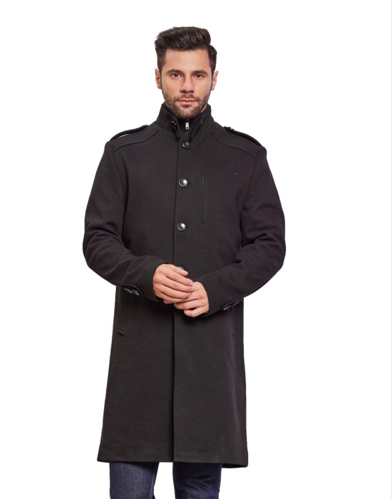 Men's full cheap length overcoat black