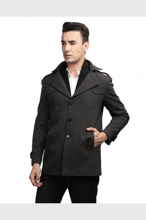 Men Coat Deep Brown Color