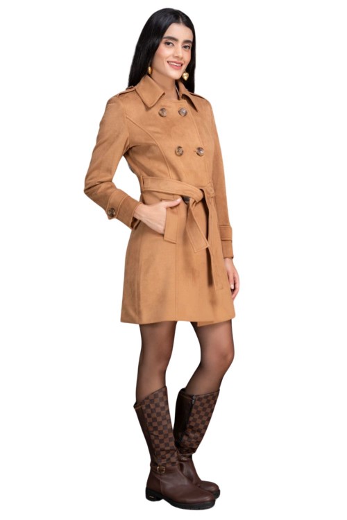 Women Double Breasted Coat Beige