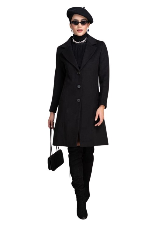 Women Double Breasted Coat Black